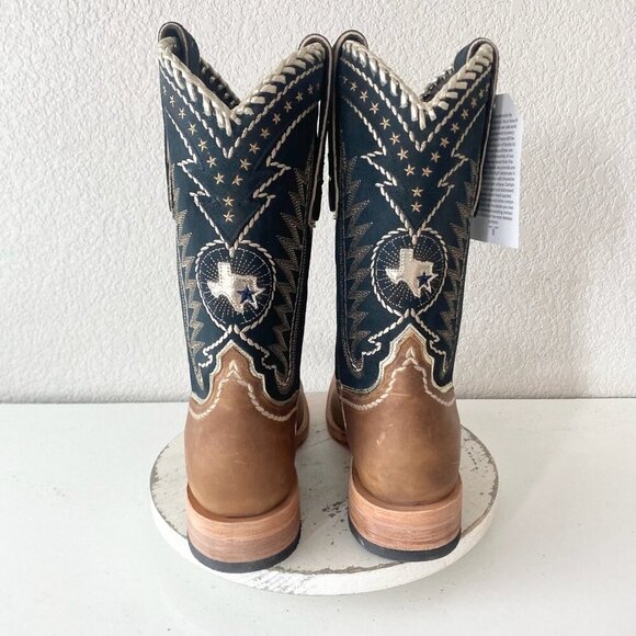 Lane RODEO HOUSTON Mens Cowboy Boots 12.5B Brown Navy Leather Western Blunt Toe - Picture 3 of 11